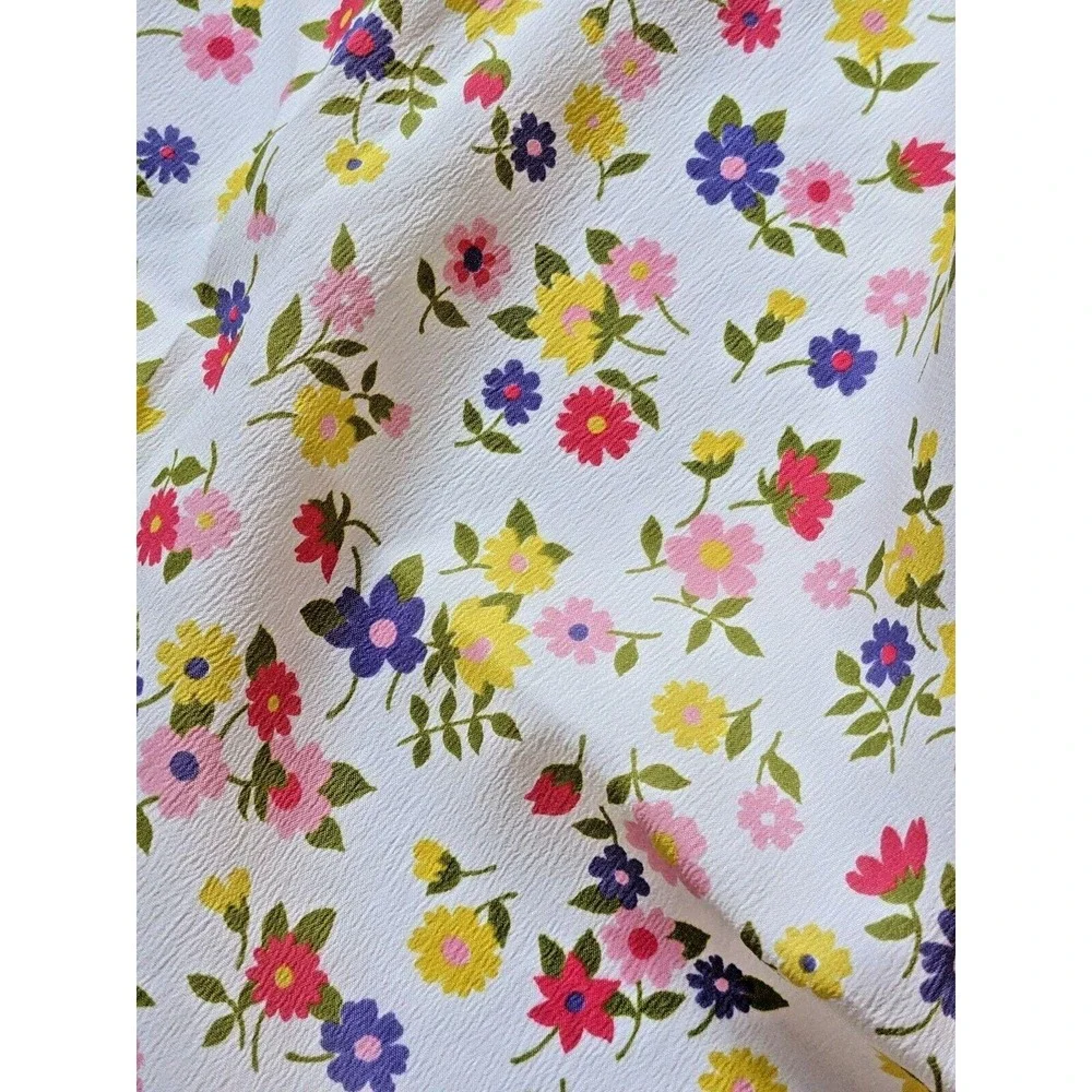 Vintage 1960's Cute Cherry Floral Crepe Fabric Multicolor Daisy Retro 45